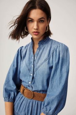 Ba&Sh Willow.Robe Midi En Jean Bleu Clearance