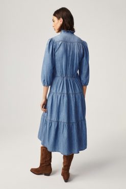 Ba&Sh Willow.Robe Midi En Jean Bleu Clearance